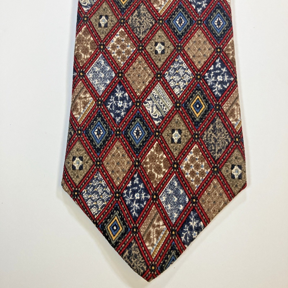 Guy Laroche Diffusion Mens Designer Necktie‎ All Silk Red Multicolor Geometric